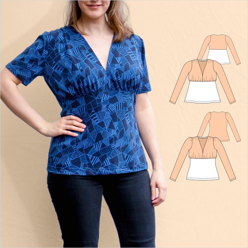 Selina Shirt mit Kräuselungen V-Ausschnitt BU 80-116, A4+A0 image number 1