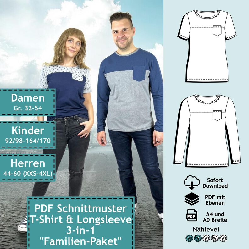"Familien-Paket" Schnittmuster Set Longsleeve u. T-Shirt  image number 1