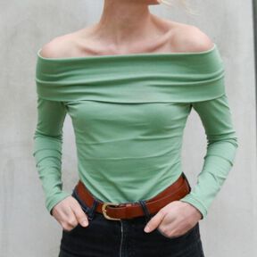 Schulterfreies Langarmshirt "Helga" - Gr. 34 - 46