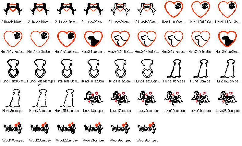 Hunde Liebe Silhouette f&uuml;r Stoffapplikation Stickdatei Herz image number 7