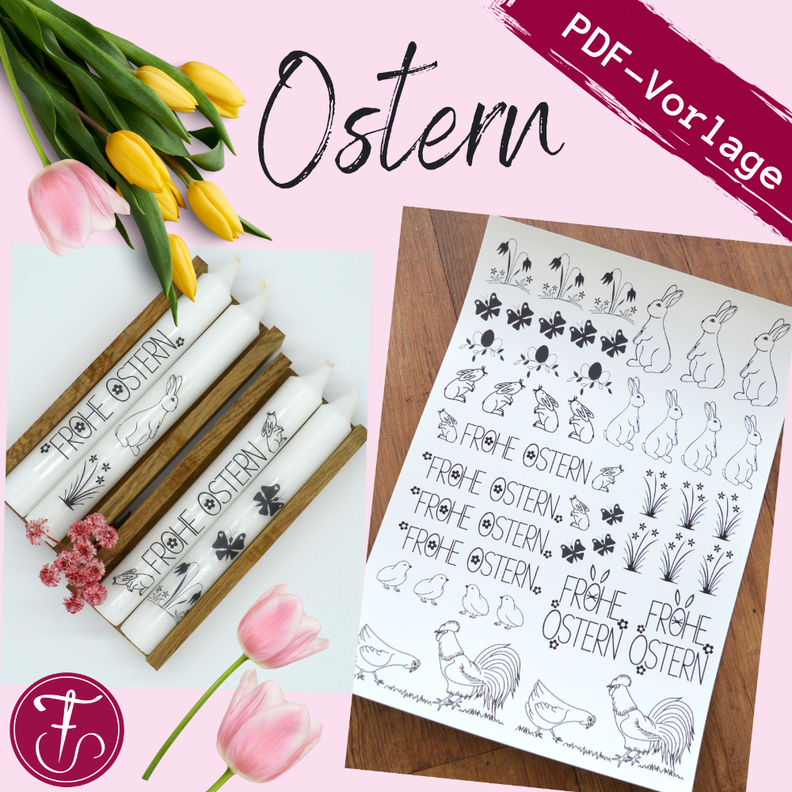 Vorlage für Kerzentattoo Ostern Frühling pdf Kerzensticker  image number 1