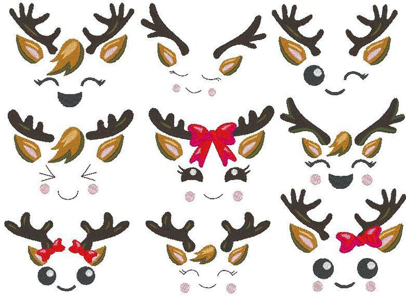 Rentier Gesichter Stickdatei Weihnachten bis 10cm image number 3