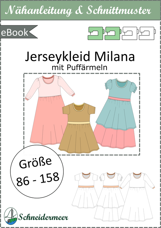 Milana Kinder Kleid mit Puffärmeln Größe 86-158, A4+A0 image number 3