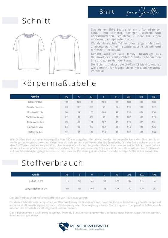 T-Shirt Herren –  Schnittmuster Gr. XS-4XL – Seattle image number 3
