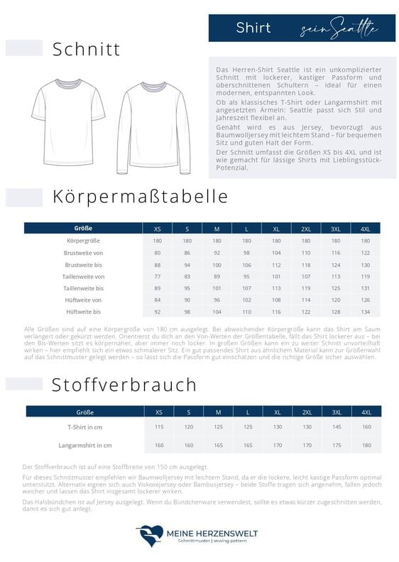 T-Shirt Herren – Schnittmuster Gr. XS-4XL – Seattle image number 3