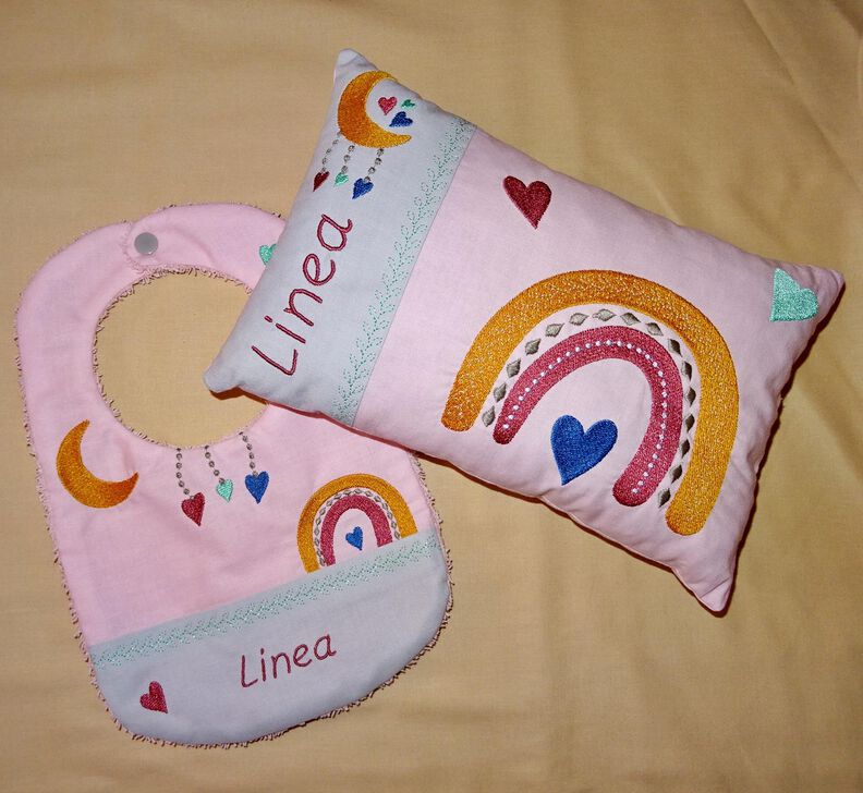 Stickdatei - Regenbogen Mond Boho Kissen Lätzchen SET ITH image number 4