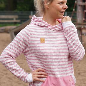 Musselin Hoodie Sweater Musling Gr. 32-50, Leinen, A4 + A0