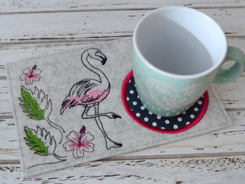 Stickdatei Mug Rug Untersetzer Flamingo 13x18cm und 13x20cm image number 3