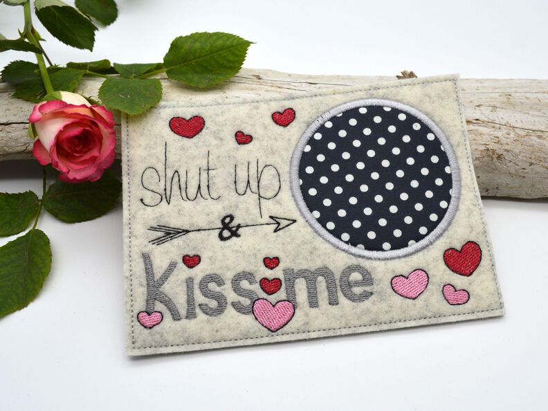 Stickdatei Valentinstag Mug Rug Herzen shut up and kiss me image number 6