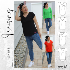 Shirt FREISING Gr. 32-56 + gratis Plott Ebook Schnittmuster