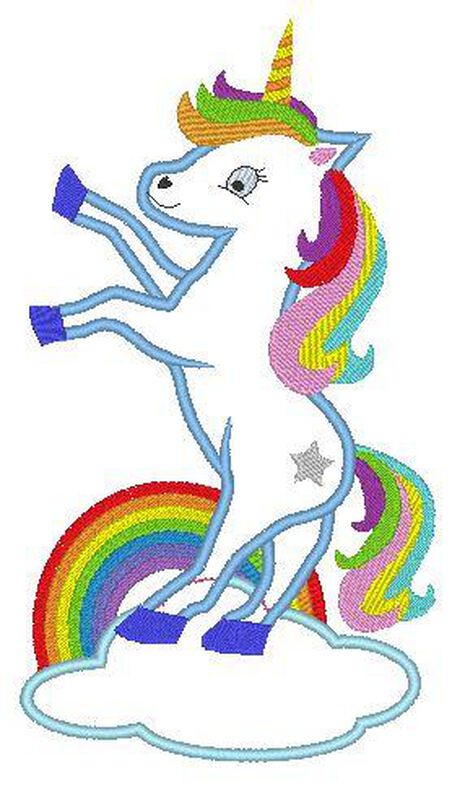 Einhorn stehend auf der Wolke mit Regenbogen Stickdatei  image number 6