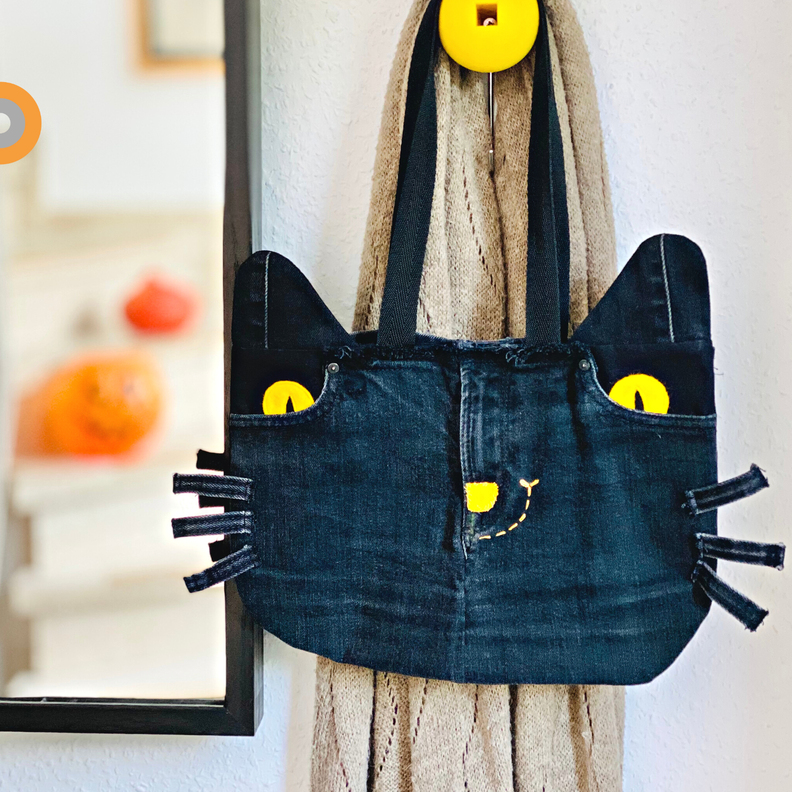 Helloween Tasche aus alten Jeans nähen, Katzentasche image number 5
