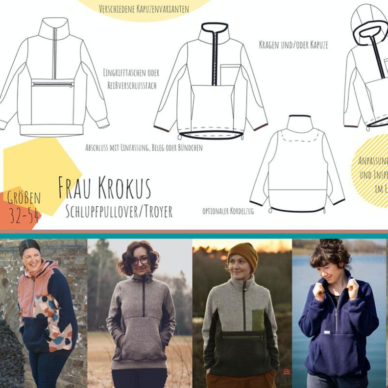 Frau Krokus Schlupfpullover / Troyer Gr. 32-54 image number 1