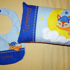 Stickdatei - Fuchs auf dem Mond Kissen und Lätzchen SET ITH