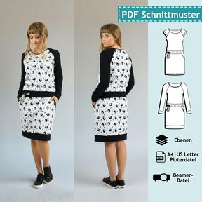 Jerseykleid Raglankleid, Schnitt mit Ebenen, A4, A0+, Beamer