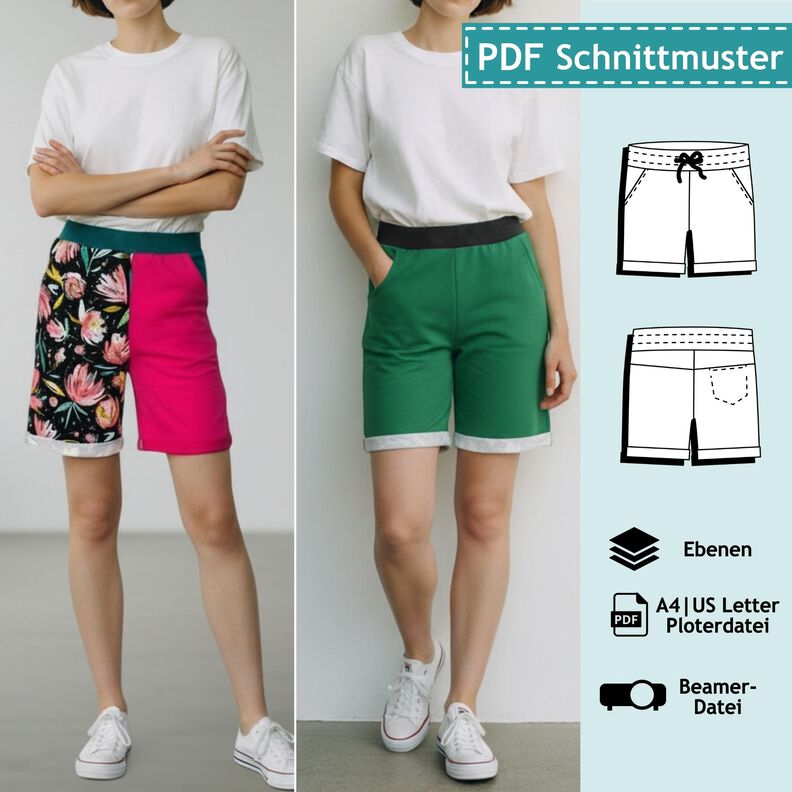 Kinder Sweatshorts, 92/98-164/170 - Schnittmuster m. Ebenen image number 1