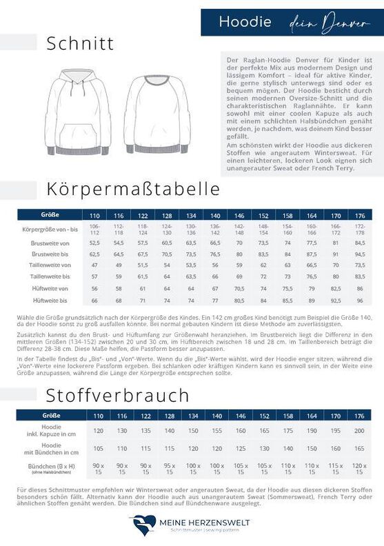 Raglanhoodie Kinder –  Schnittmuster Gr. 110-176 – Denver  image number 2