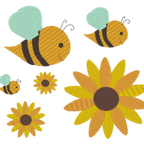 Stickdatei - Biene Bienchen Hummel mit Blumen