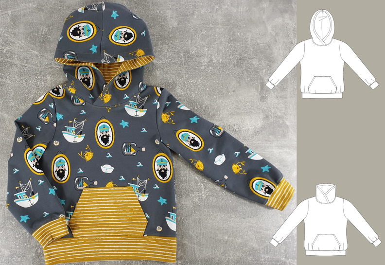 Kinderhoodie Kim – Kapuze oder Kragen, Gr. 86-158, A4+A0 image number 7