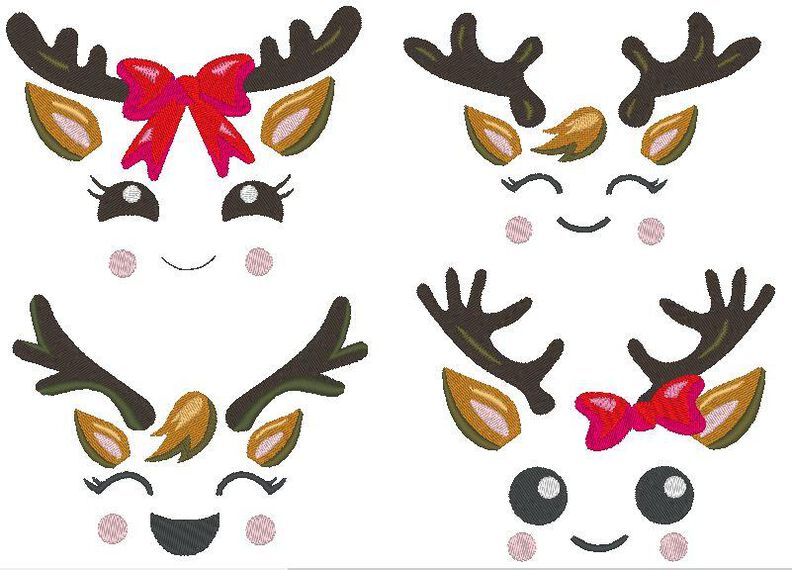 XXL Set Große Rentier Gesichter Stickdatei Weihnachten image number 2