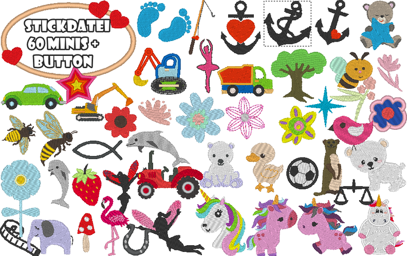 60 Minis jeweils mit Button Stickdatei image number 1