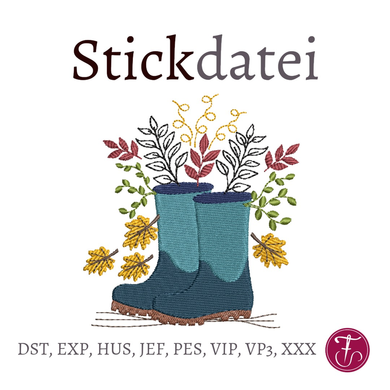 Stickdatei Gummistiefel Herbst Laub Blätter image number 1
