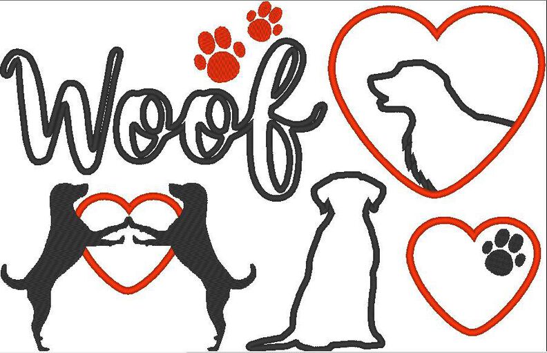 Hunde Liebe Silhouette f&uuml;r Stoffapplikation Stickdatei Herz image number 5