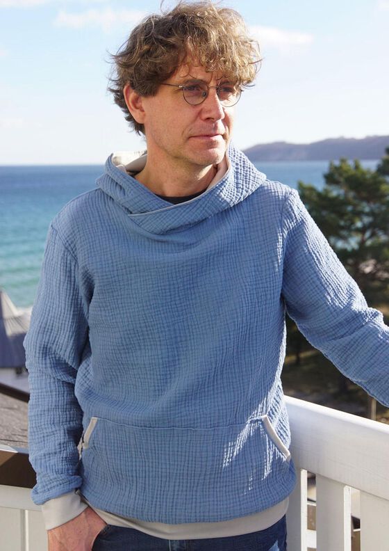 Musselin Hoodie Sweater Musling Herren Gr. 40-60, Leinen image number 5