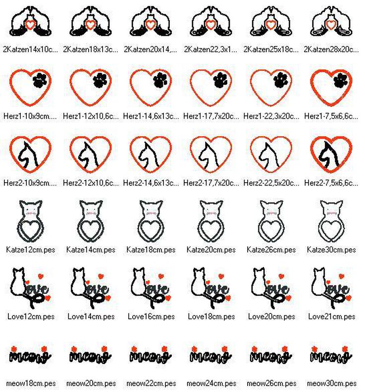 Katze Katzen Liebe Stoff-Aufnäher Stickdatei Herz image number 3