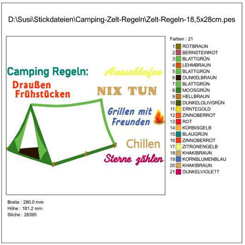 Zelt - Camping Regeln Stickdatei image number 4