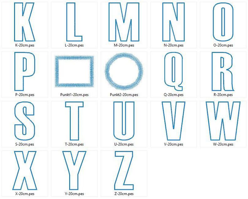 20cm Buchstaben schmal + Zahlen Stickdatei Alphabet Zahl image number 7