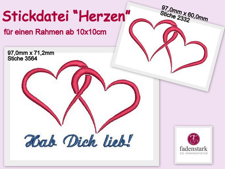 Stickdatei Herzen, 4er SET, 10x10cm image number 2