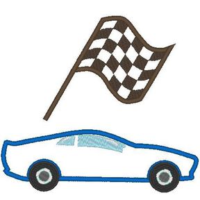 Rennauto und Zielflagge Stickdatei