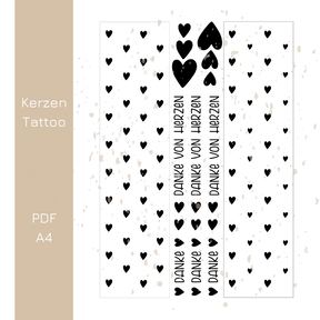 Kerzentattoo Valentinstag Herzen - Danke | PDF Druckvorlage
