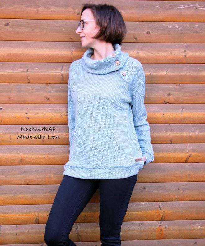 Damen Knopfleisten Pullover BUTTON RAGLAN Gr. XS-4XL (32-54) image number 2