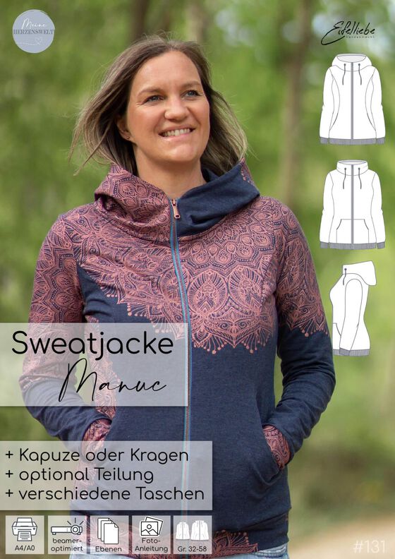 Sweatjacke Damen Schnittmuster Gr. 32-58 - MANUC #131 image number 2