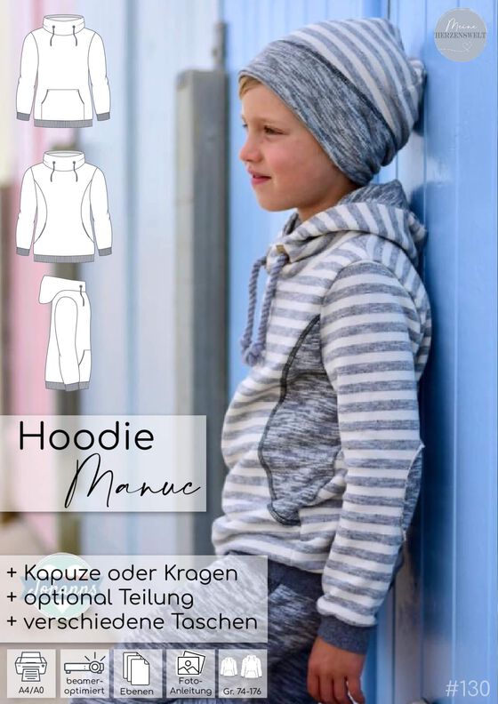 Hoodie Kinder Schnittmuster Gr. 74-176 - MANUC #130 image number 3
