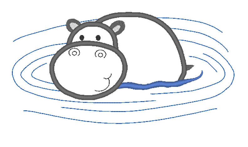 Nilpferd im Wasser inkl. Kissen ITH Stickdatei image number 2