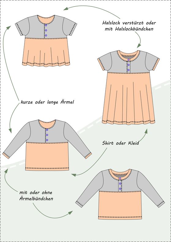 Linn – Baby Shirt oder Kleid mit Knopfleiste Gr 56-98, A4+A0 image number 9