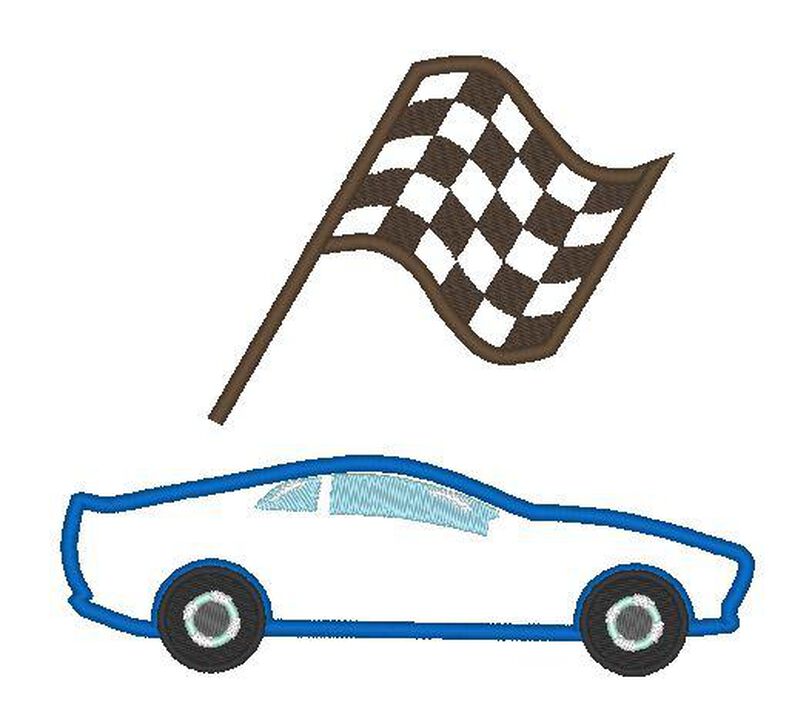 Rennauto und Zielflagge Stickdatei image number 5