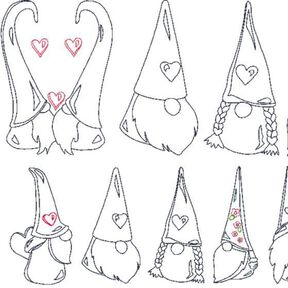 Herz Gnome Zwerg Linie Stickdatei Valentinstag Weihnachten