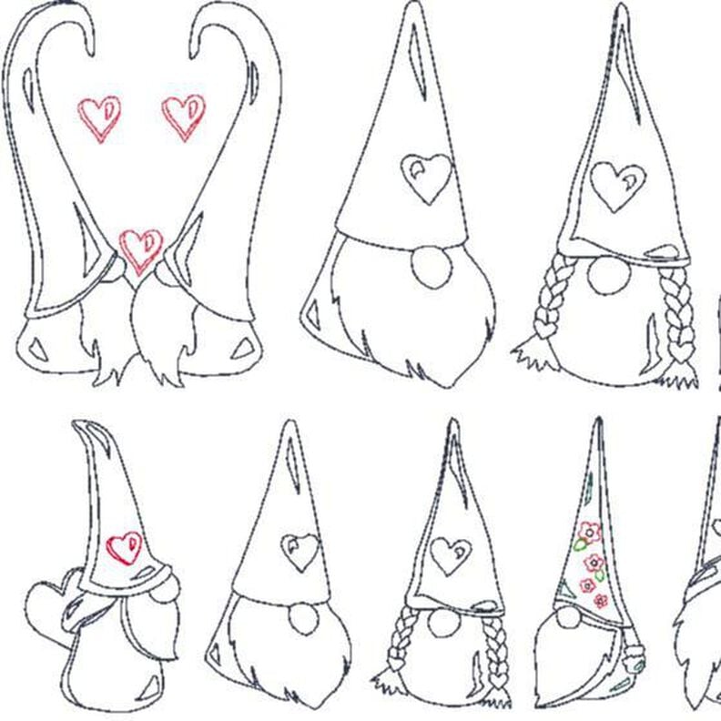 Herz Gnome Zwerg Linie Stickdatei Valentinstag Weihnachten image number 1