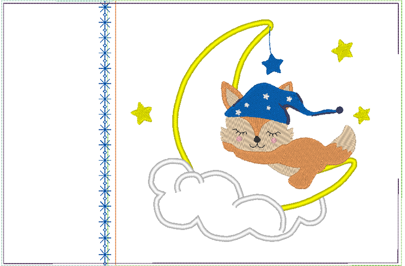 Stickdatei - Fuchs auf dem Mond Kissen und Lätzchen SET ITH image number 8