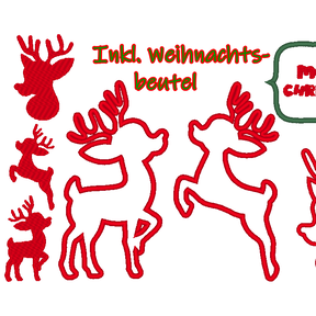 Hirsch Reh Weihnachten Stickdatei inkl. Säckchen 