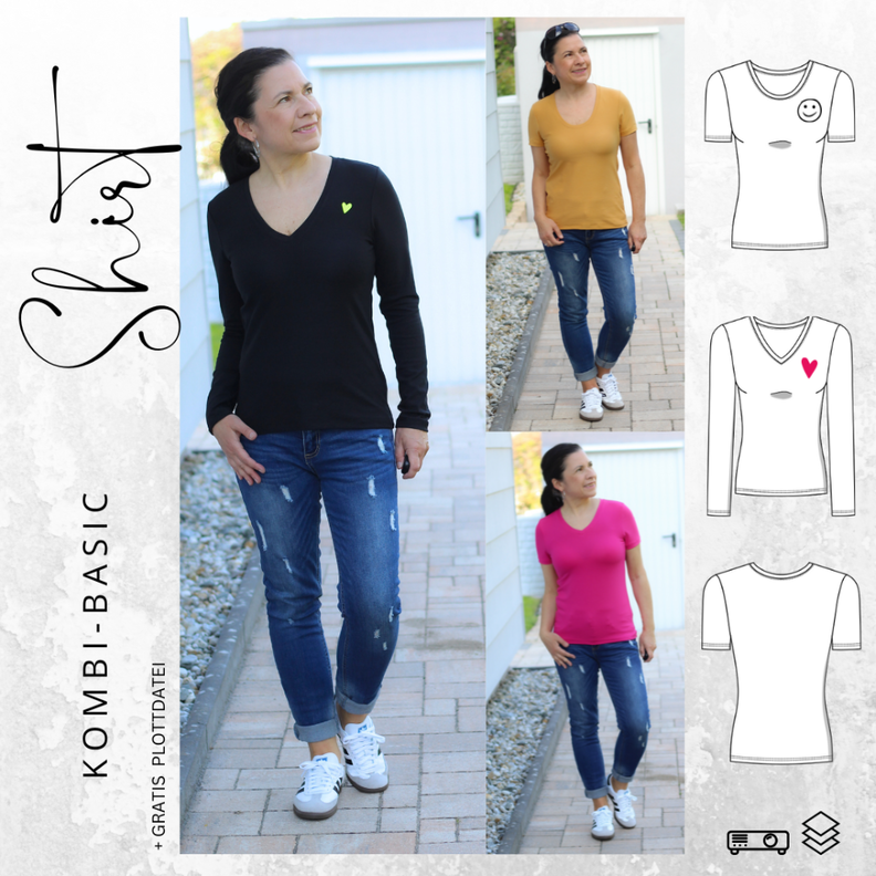 Kombi-Ebook BASIC-SHIRT 1 & 2 Gr. 32-56 + gratis Plottdatei image number 1
