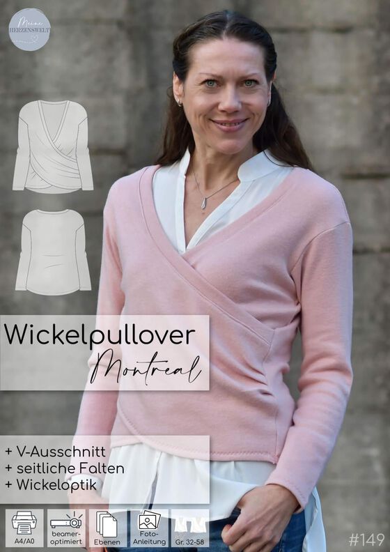 Wickelpullover Damen – eBook Schnittmuster 32-58 – Montreal image number 4