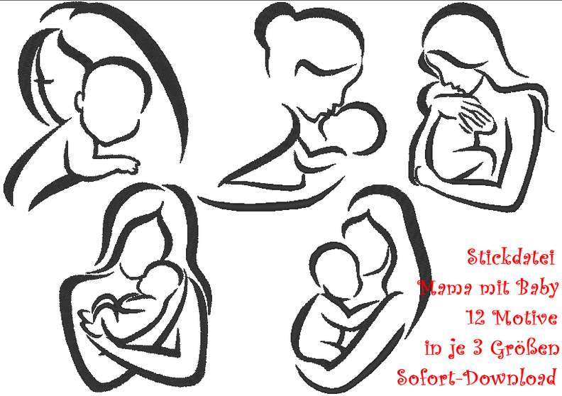 Stickdatei Mama und Baby 12 Motive image number 1