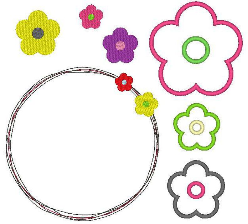 einfache Blumen Stickdatei gefüllt + Appli + doodle Button image number 2