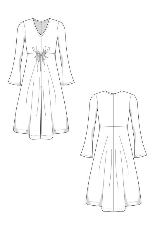 Jersey Midi Kleid Schnittmuster V-Ausschnitt Trompetenärmel image number 10