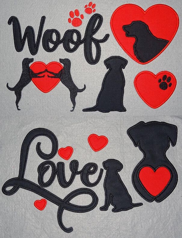 Hunde Liebe Silhouette f&uuml;r Stoffapplikation Stickdatei Herz image number 3